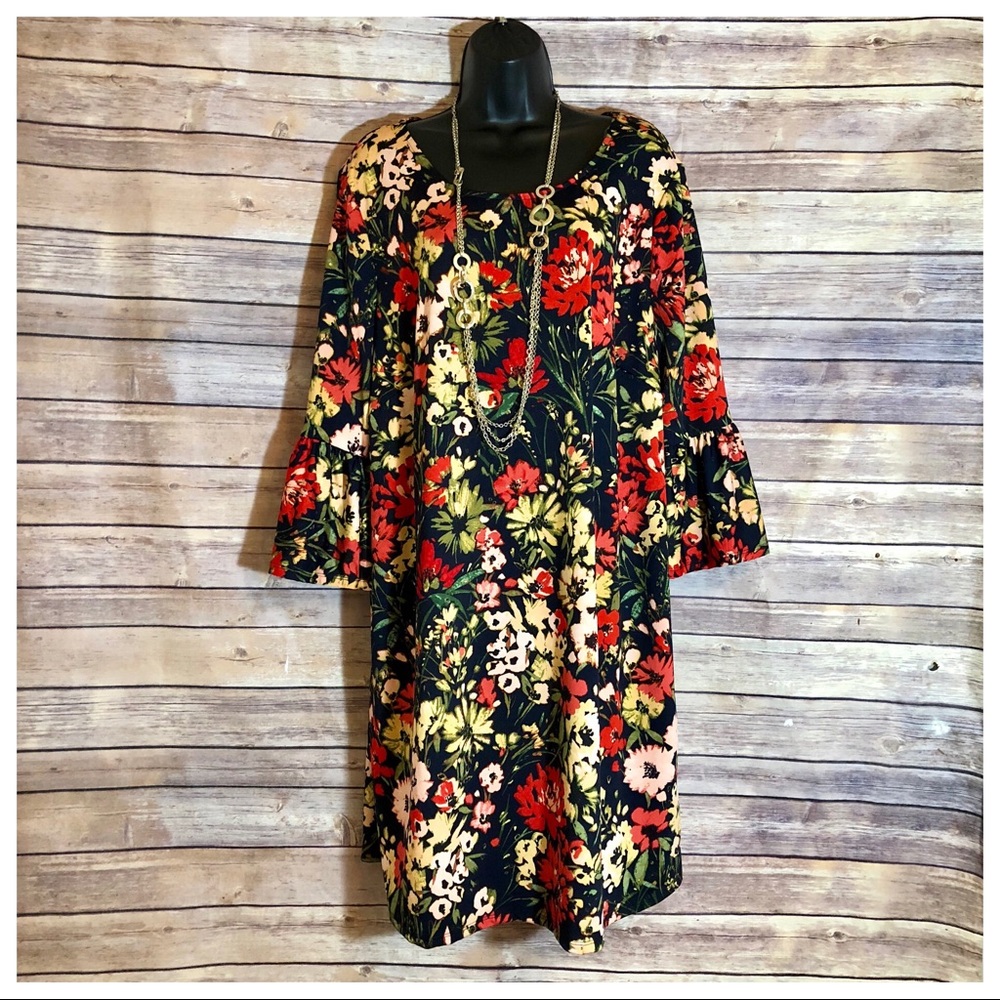 ❌SOLD❌Multi-Color Floral Dress w Long Sleeves Plus - Picture 8 of 8